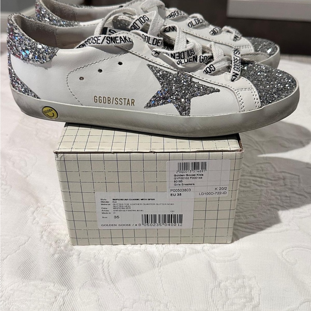 Golden Goose White and Silver Glitter Star Sneakers - Brand New